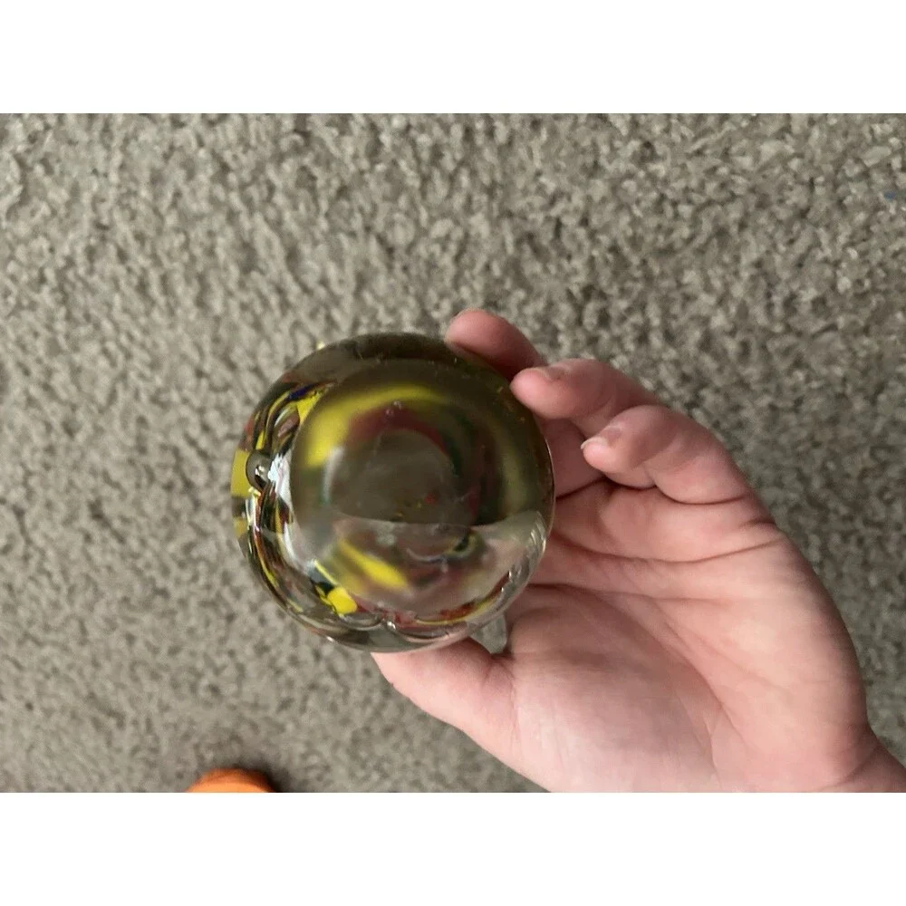 VTG Multi Color Swirl Glass Paperweight  Red Yellow Blue